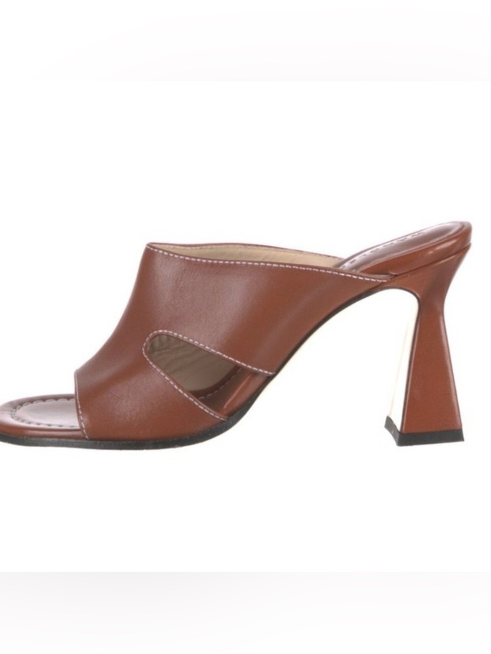 Wandler Isa Leather Mule Heels Brown EU 35 Square Toe Cutout Slide Sandals